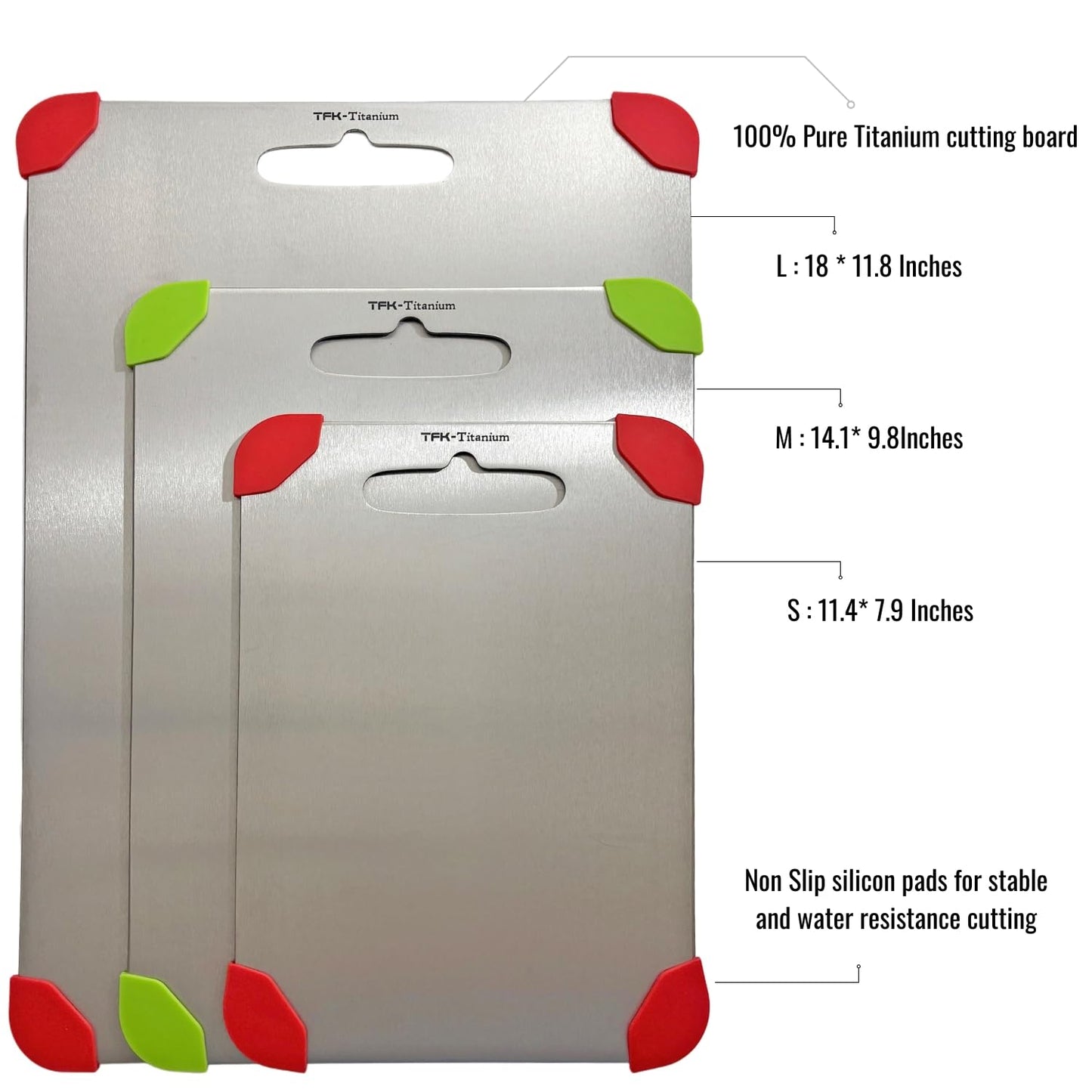 Titanium Cutting Board - 100% Pure Titanium Cutting Boards for Kitchen, Non toxic, Dishwasher safe and with Non slip silicon pads for stable and water resistance cutting