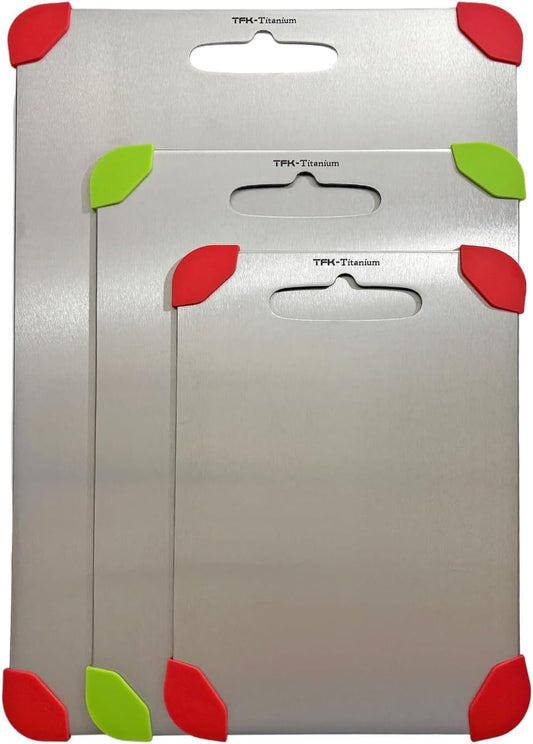 Titanium Cutting Board - 100% Pure Titanium Cutting Boards for Kitchen, Non toxic, Dishwasher safe and with Non slip silicon pads for stable and water resistance cutting