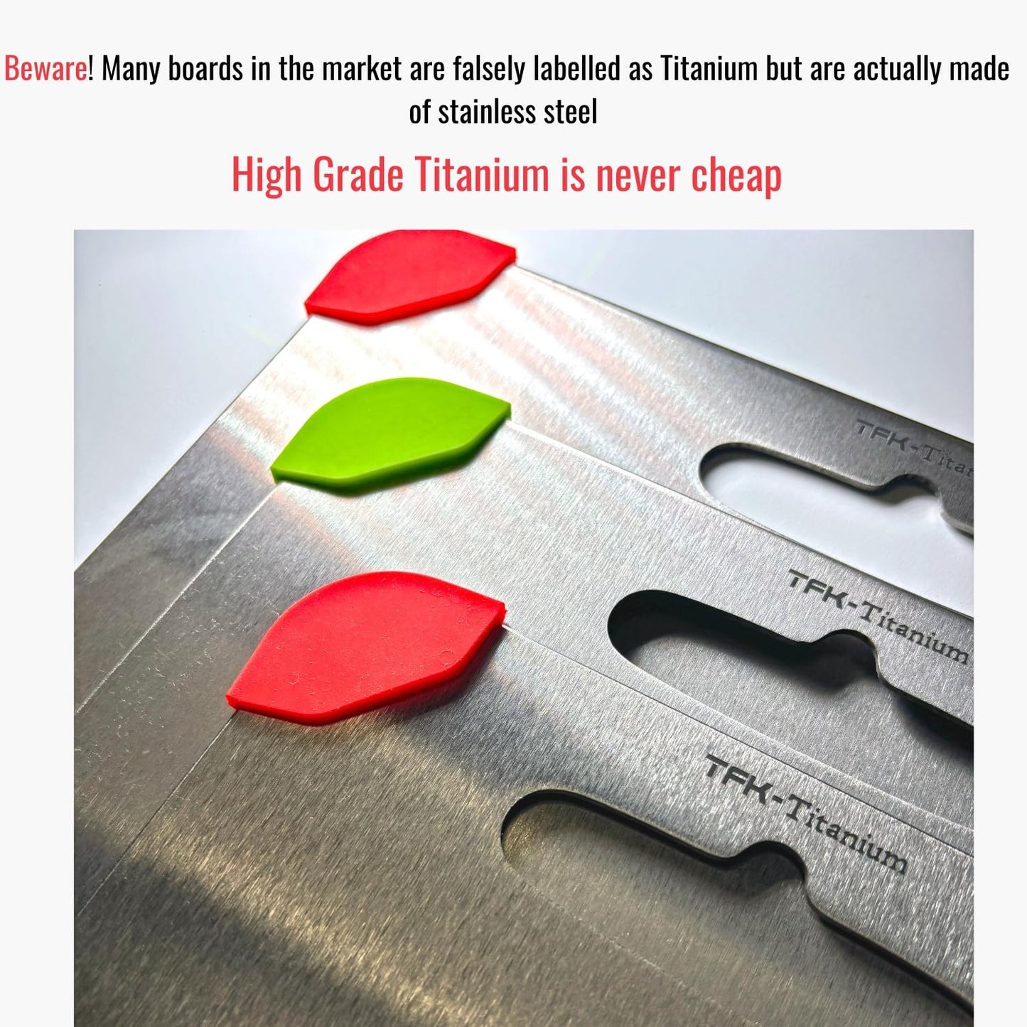 Titanium Cutting Board - 100% Pure Titanium Cutting Boards for Kitchen, Non toxic, Dishwasher safe and with Non slip silicon pads for stable and water resistance cutting